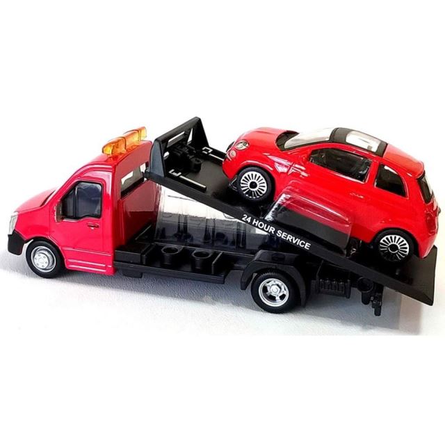Burago Flatbed Transport 1:43 + Fiat 500 červené