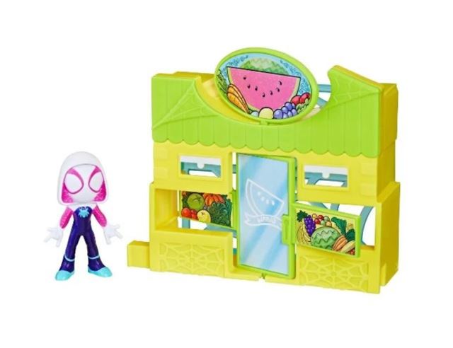 Hasbro Spiderman SPIDEY AND HIS AMAZING FRIENDS City Blocks Ghost-Spider a supermarket
