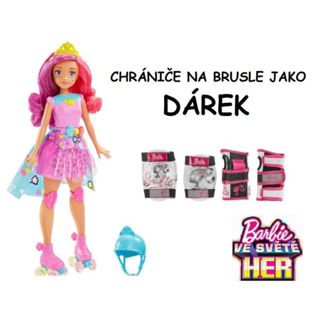 Barbie ve světě her Hrací kamarádka, Mattel DTW00 + Dárek Chrániče na brusle