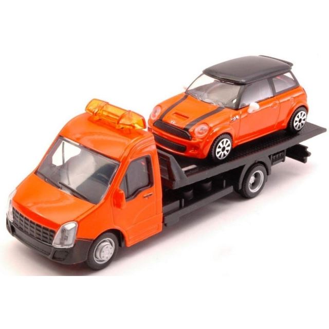 Burago Flatbed Transport 1:43 + Mini Cooper oranžové