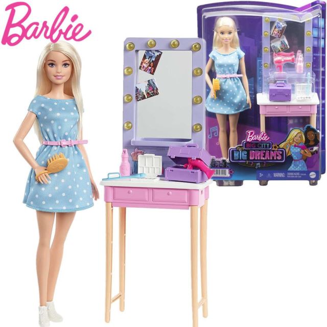 Barbie Big City Big dreams Panenka a kosmetický stolek, Mattel GYG39