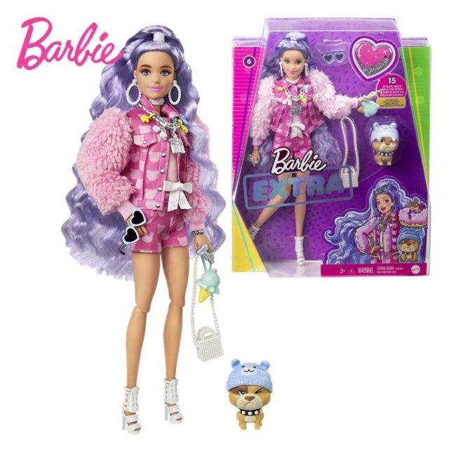 Barbie Extra Stylová dlouhovláska s buldočkem, Mattel GXF08