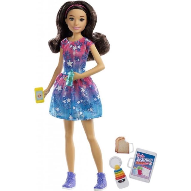 Barbie Skipper Chůva Brunetka v šatech, Mattel FXG93