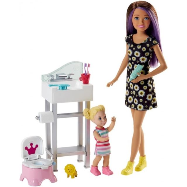 Barbie Chůva herní set v koupelně, Mattel FJB01