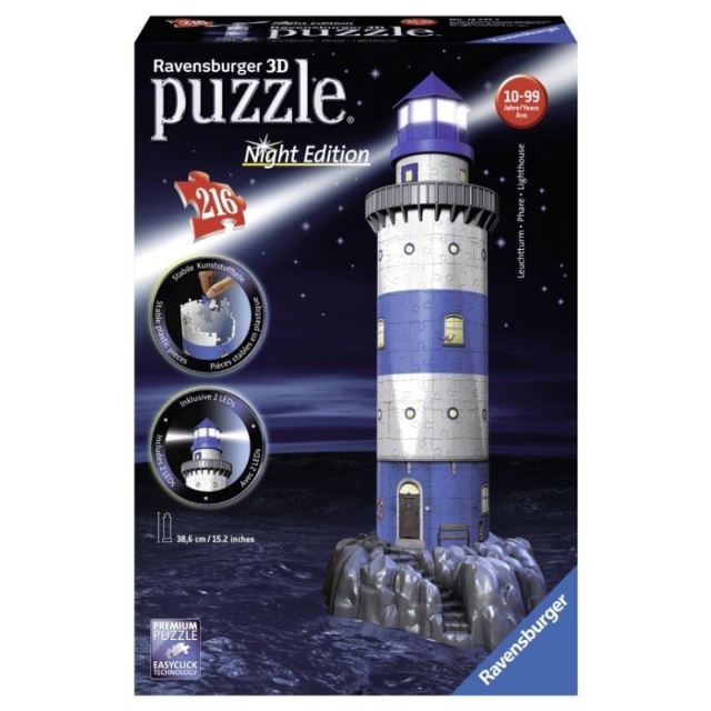 Ravensburger 12577 Puzzle 3D Maják v příboji, Noční Edice, 216d.