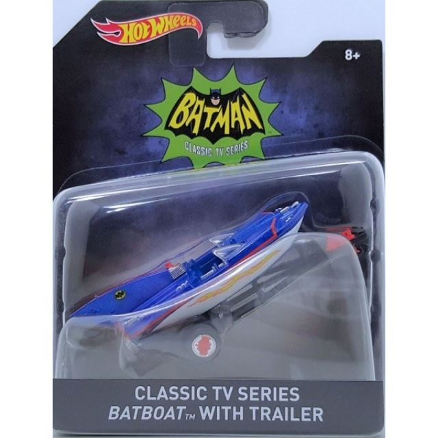 Hot Wheels prémiové auto Batman-Classic TV Series Batboat with Trailer