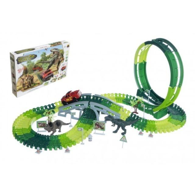 Dráha dino + auto, 172 dílů, na baterie s doplňky