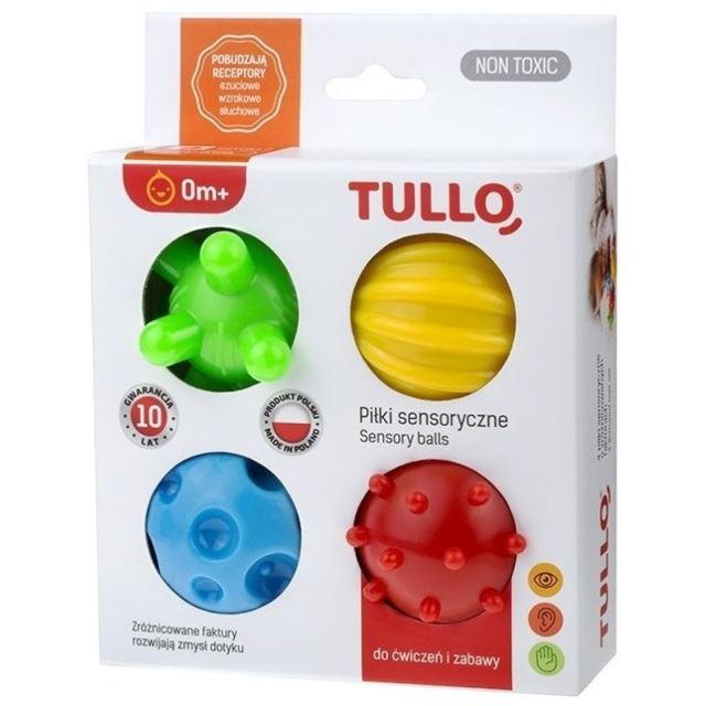 TULLO Senzorické stimulační gumové míčky 5cm pískací 4 kusy