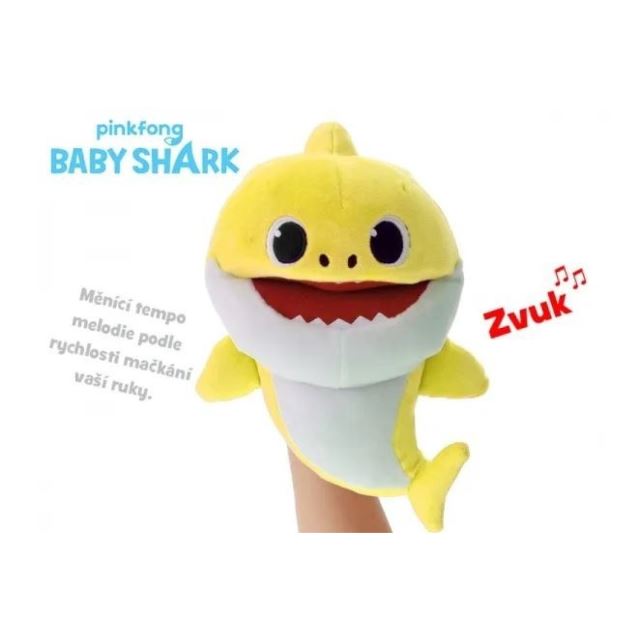 BABY SHARK Plyšový maňásek žralok zpívající 23cm žlutý