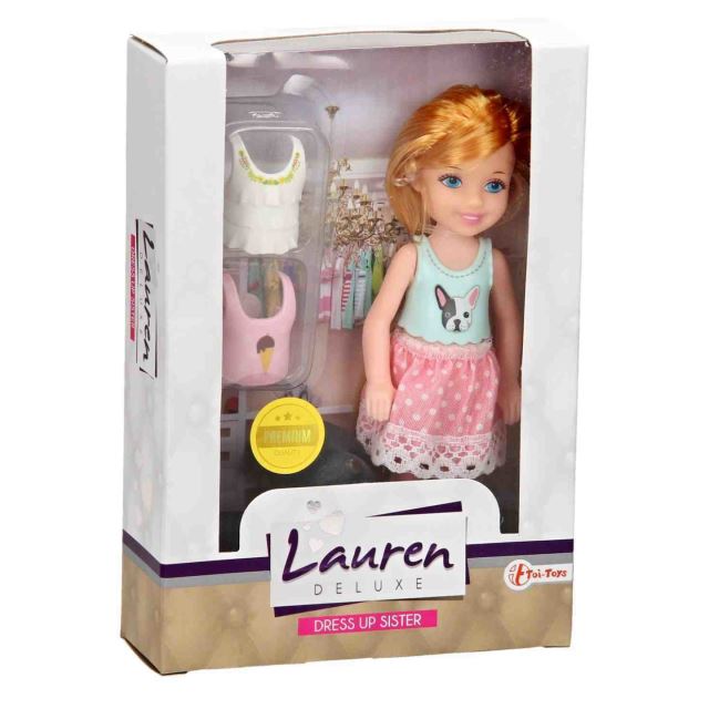 LAUREN Panenka s pejskem a doplňky 12cm