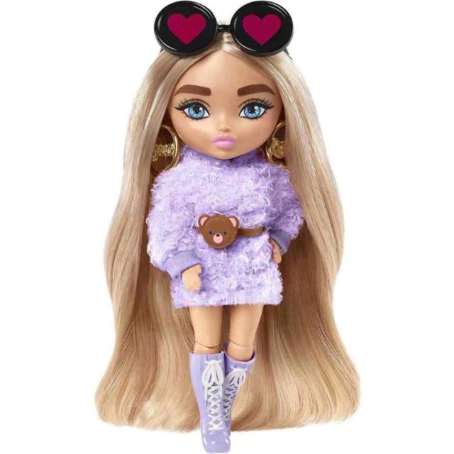 Mattel Barbie® Extra minis blondínka s čenými okuliarmi so srdiečkami, HGP66