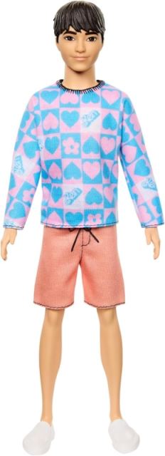 Mattel Barbie model Ken 219 modro-růžová mikina se srdíčky, HRH24