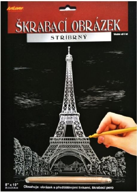 Škrabací obrázok strieborný Eiffelova veža
