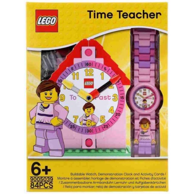 LEGO® Time Teacher výuková stavebnice hodin + hodinky růžové (poškozený obal)
