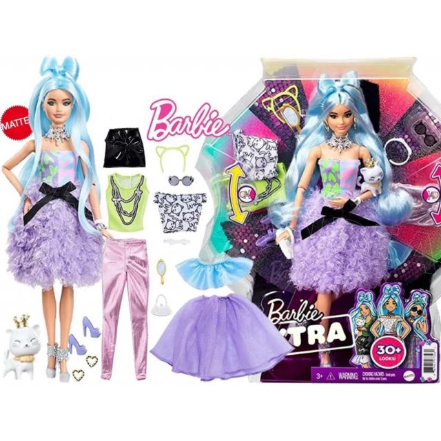 Barbie Extra Stylová dlouhovláska s kočičkou, Mattel GYJ69