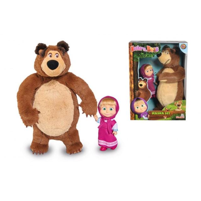 Máša a medveď Set Míša plyšový 25cm a bábika Máša 12cm