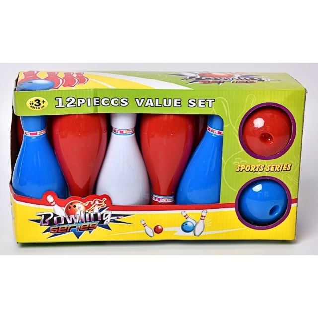 Bowlingový set, 10 kuželek + 2 koule