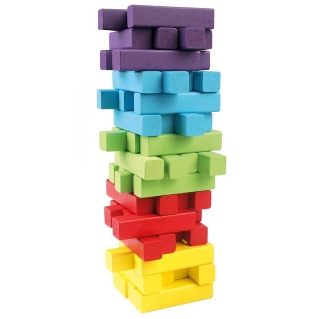 Bino Jenga věž 60 dílků v krabičce barevná s kostkou