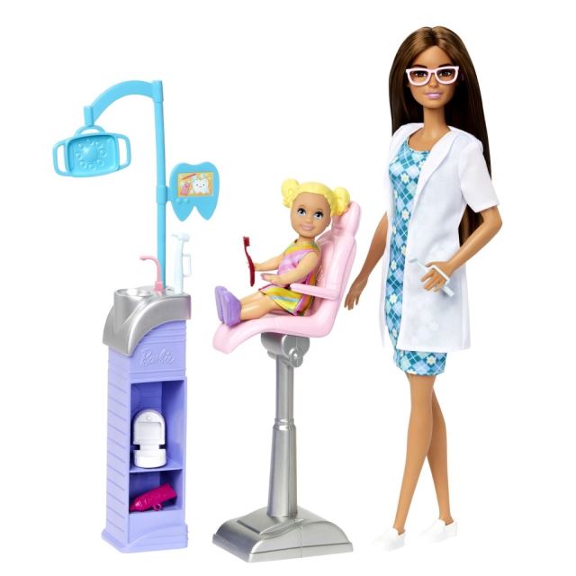 Mattel Barbie Povolání herní set s panenkou Zubařka hnědovláska, HKT70