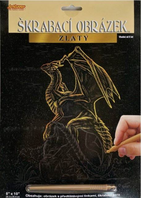 Škrabací obrázok zlatý Drak