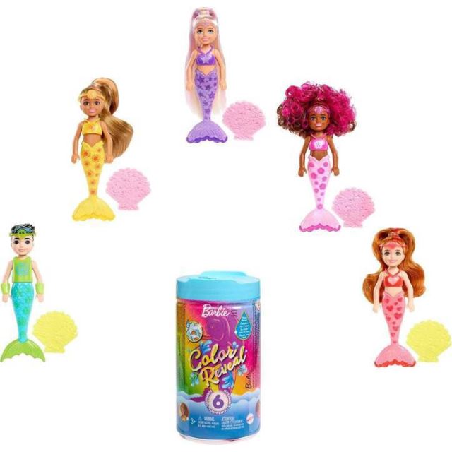 Mattel Barbie COLOR REVEAL CHELSEA, Duhová mořská panna, HCC75