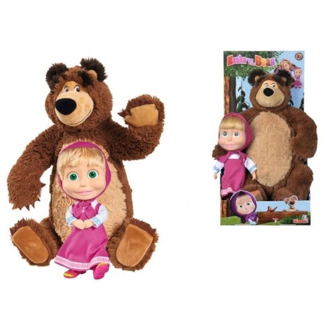 Máša a medvěd - Set Míša plyšový 43 cm a panenka Máša 23 cm