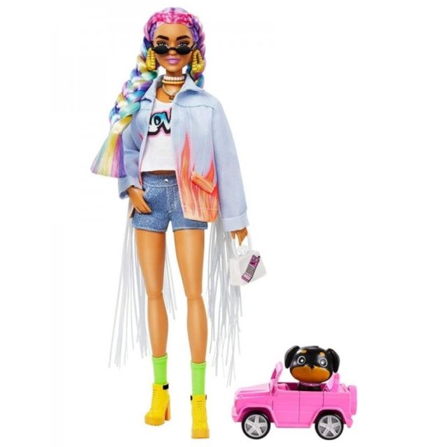 Barbie Extra Stylová dlouhovláska s pejskem v autě, Mattel GRN29