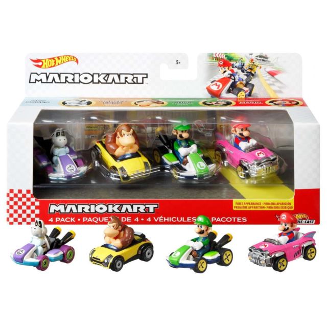 Mattel Hot Wheels Mario Kart Sada čtyř motokár s jezdci, GWB37