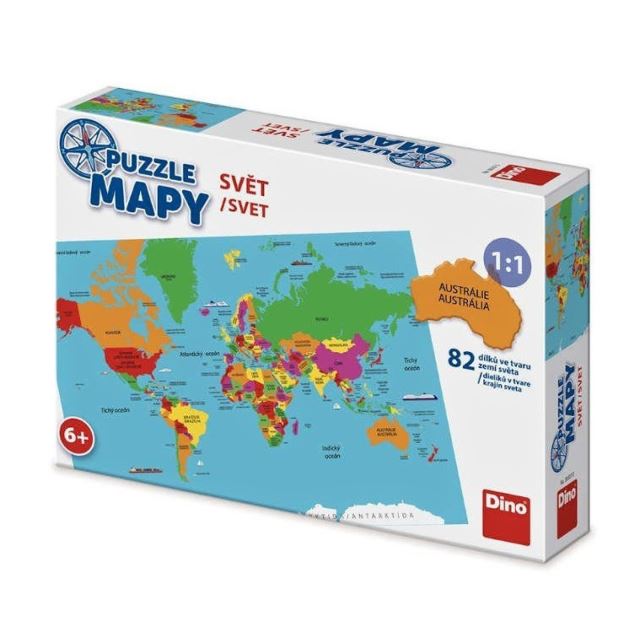 Dino Puzzle mapy Svět ve tvaru zemí, 82d.