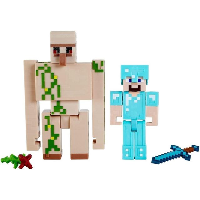 Minecraft  8 cm figurka dvojbalení STEVE a IRON GOLEM, Mattel GTP30
