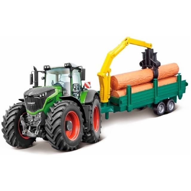 Bburago Fendt 1000 Vario traktor 13cm se dřevem na setrvačník