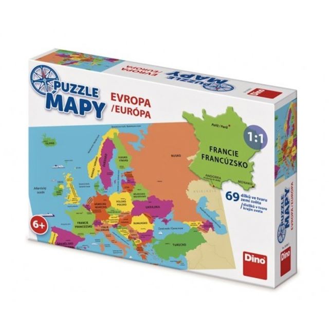 Dino Puzzle mapy Evropa ve tvaru zemí, 69d.