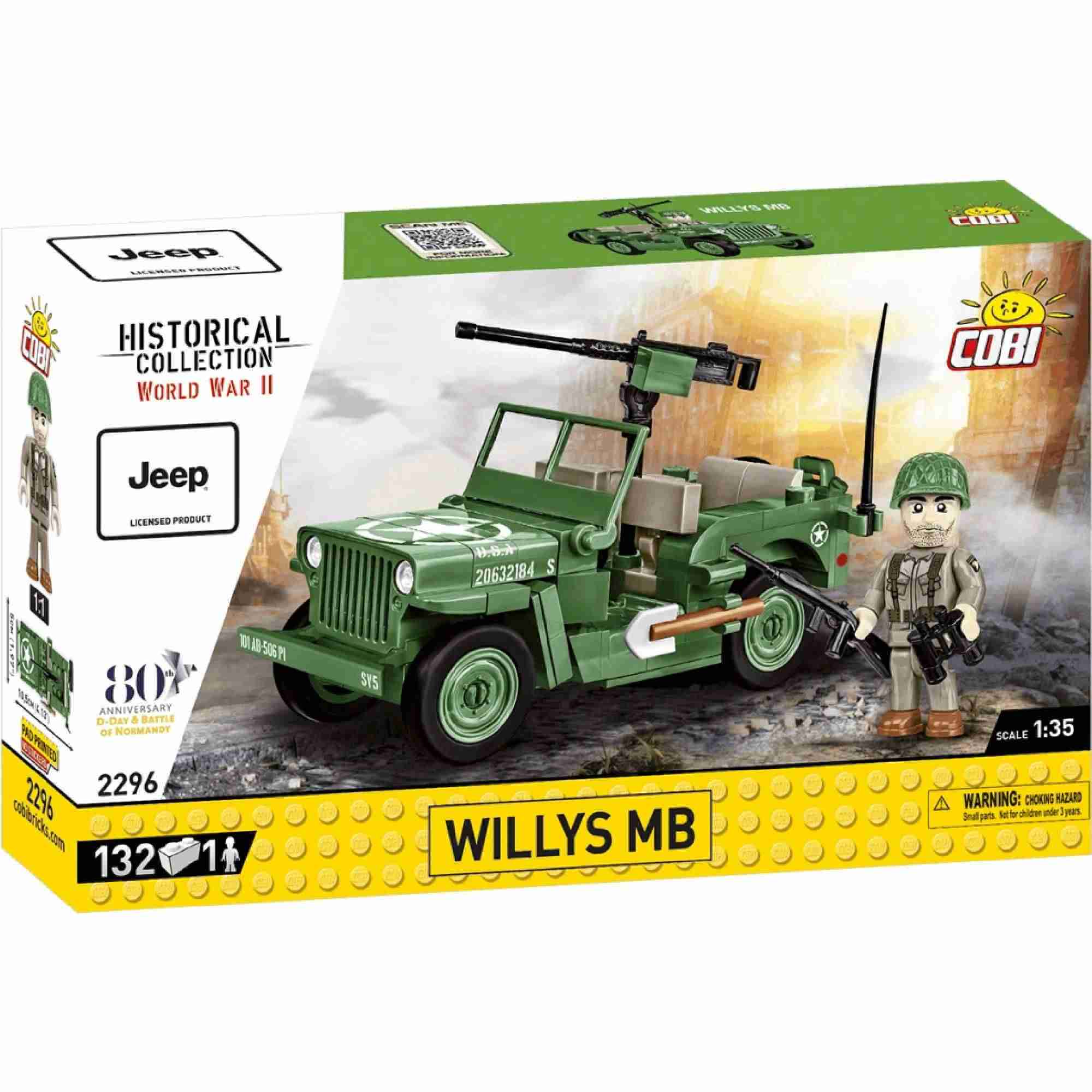 Cobi 2296 world war ii americký ozbrojený terénní automobil jeep willys mb