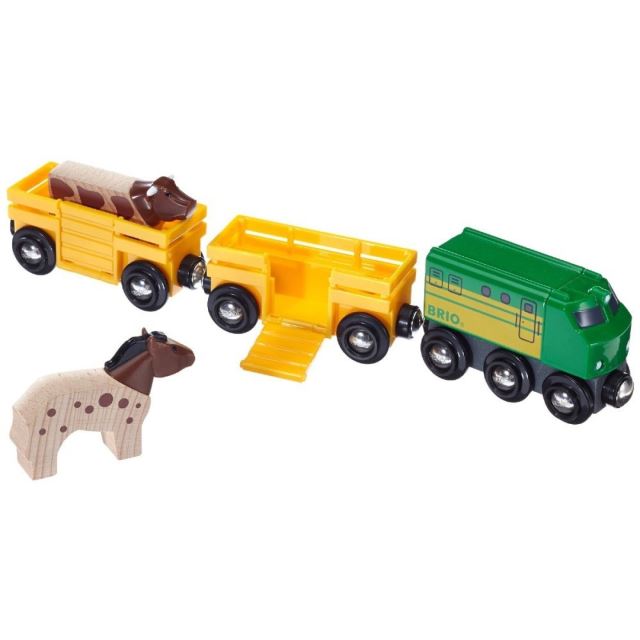 BRIO 33404 Zemědělský vlak se 2 vagónky, krávou a koněm