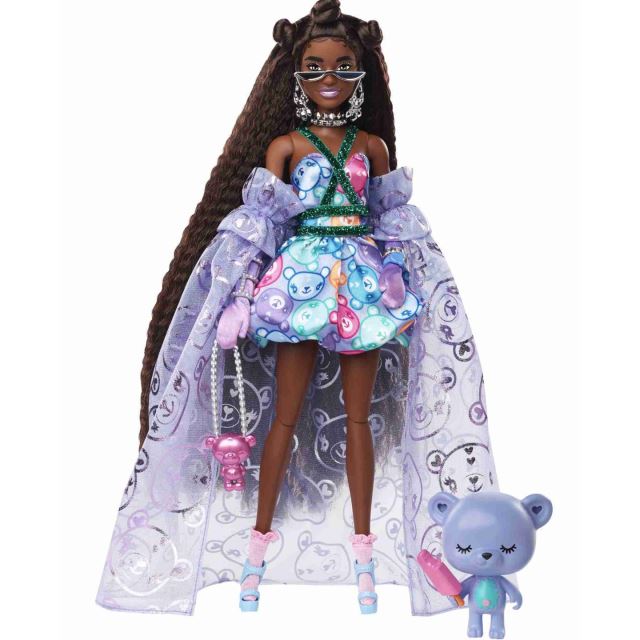 Barbie Extra Fancy Štýlová dlhovláska s fialovým medveďom, Mattel HHN13