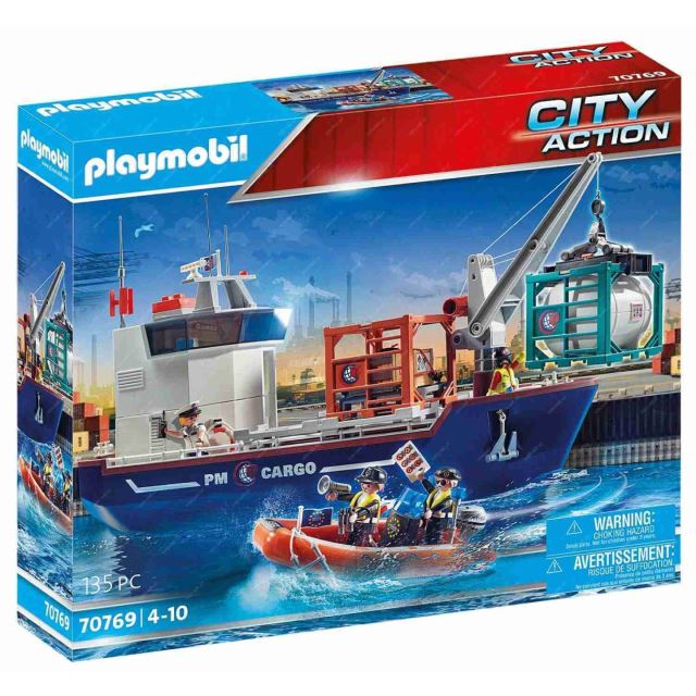 Playmobil 70769 Velká kontejnerová loď s celním člunem