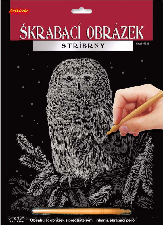 Levně Škrábací obrázek stříbrný sova