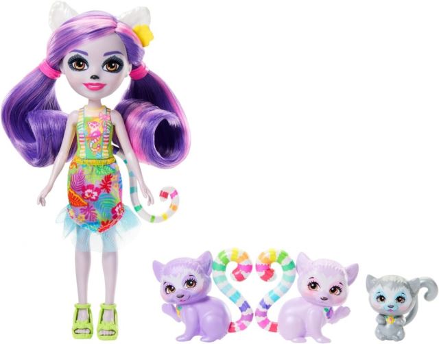 ENCHANTIMALS Sunshine Beach rodinka lemurů Lorinda Lemur, Mattel HRX86