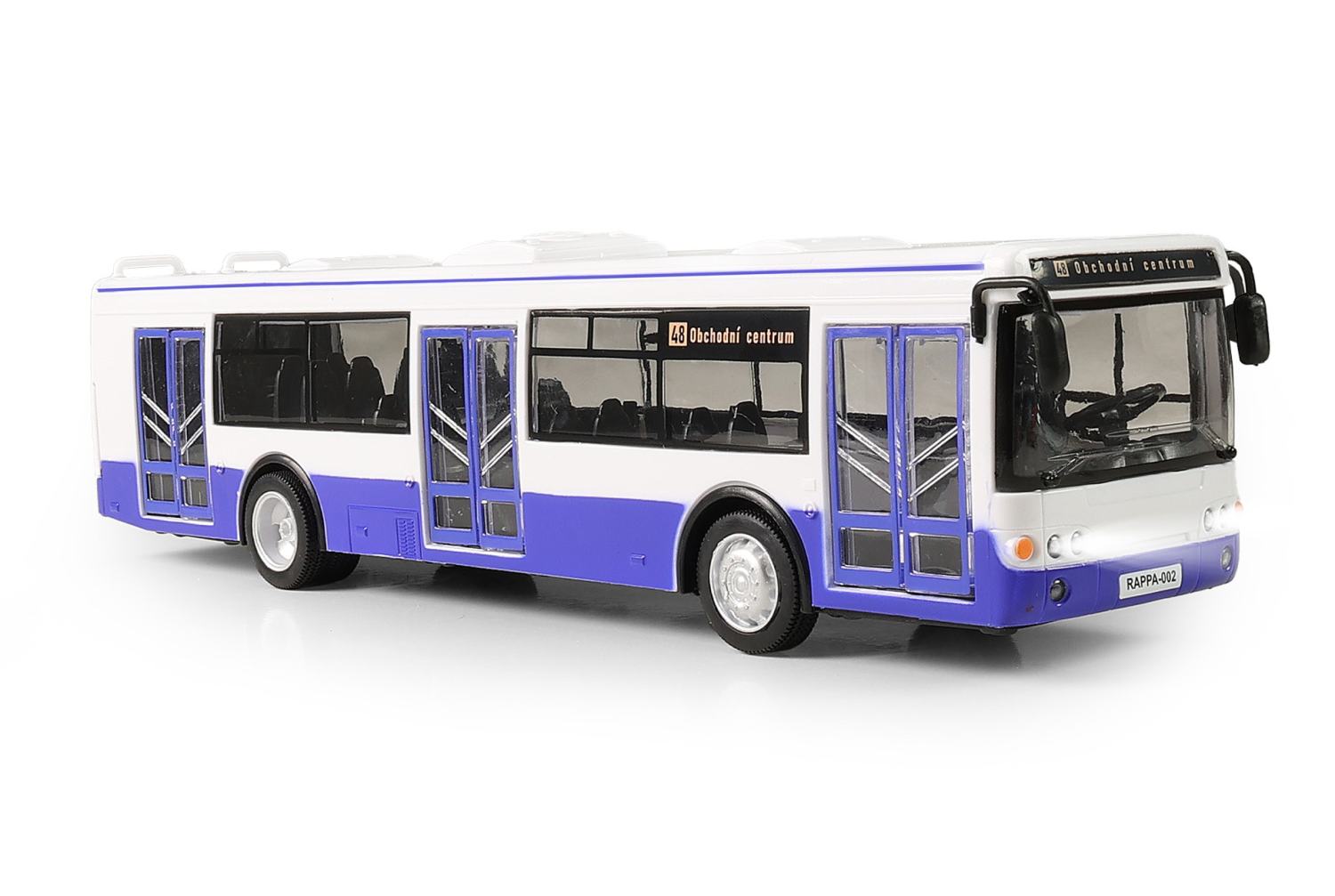 Autobus, který hlásí zastávky česky 28 cm modrý