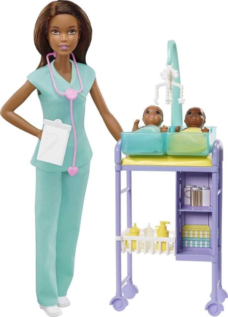 Mattel Barbie Povolání herní set Dětská doktorka se 2 novorozenci černoška