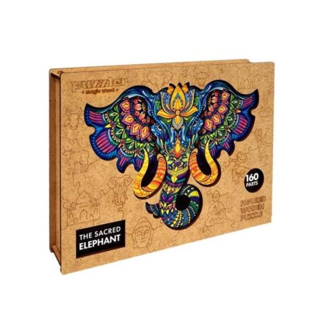DREVENÉ FAREBNÉ PUZZLE - Posvätný Slon