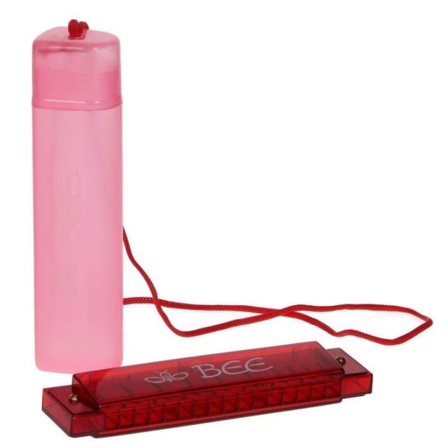 Foukací harmonika plastová červená