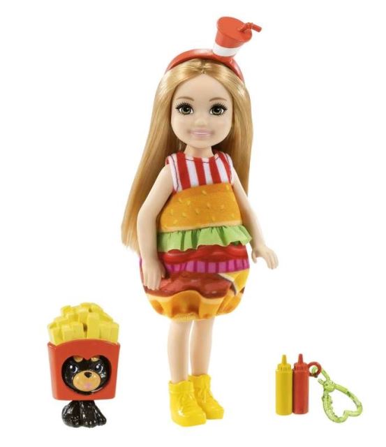 Barbie Chelsea v kostýme Hamburger so psíkom, Mattel GRP69