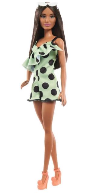 Barbie® Modelka 200 limetkové šaty s puntíky, Mattel HPF76