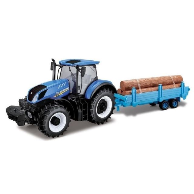 Burago Traktor New Holland s vlečkou na dřevo 1:32