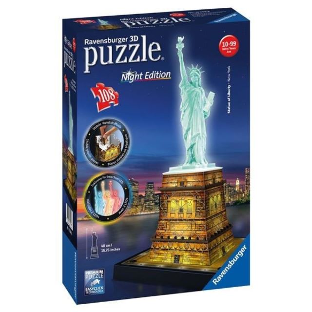 Ravensburger 12596 Puzzle 3D Socha svobody, Noční Edice, 108 dílků