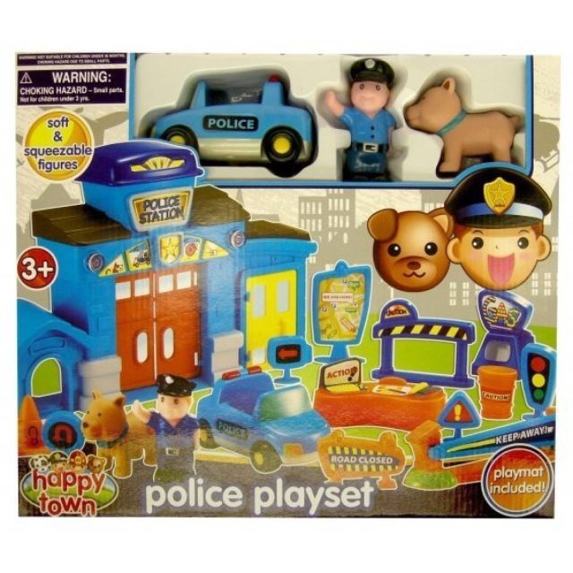Policejní stanice s policistou, autíčkem a psem
