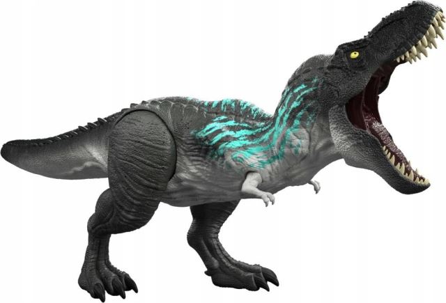 Stiskněte přední tlačítko a T. rex se rozechvěje a zařve spolu s dramatickou novou funkcí – jeho svaly na krku, ramenou a horní části zad se zvětší, aby zastrašil nepřátele.
