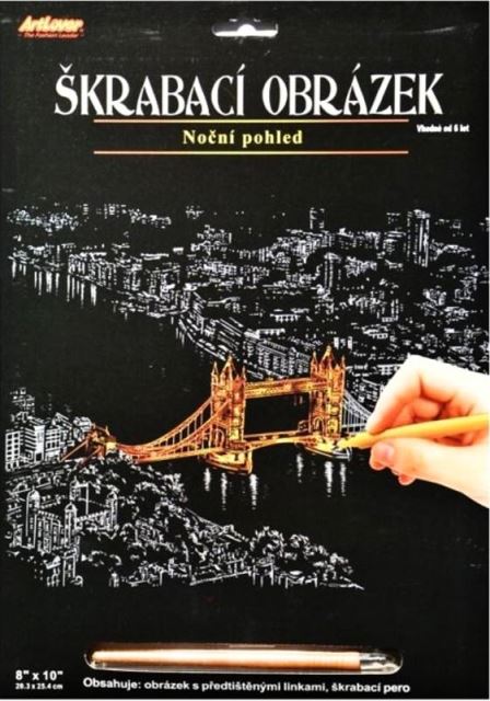 Škrabací obrázok zlatý nočný pohľad Tower Bridge