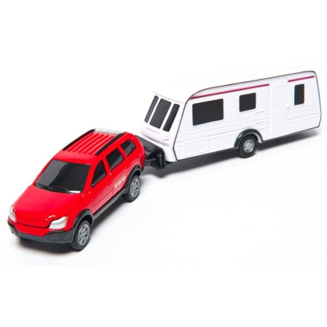 Auto s karavanem 1:32 červeno-bílá kombinace